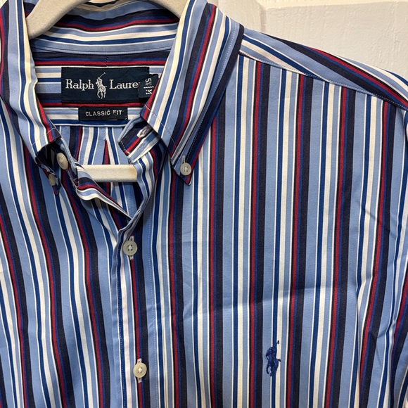 Ralph Lauren Men's Striped Button Down Shirt - Blue, Red, and White M 15 1/2 - Picture 1 of 5
